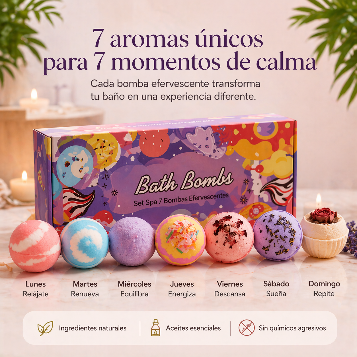 Set de 7 pcs Bombas Efervescentes Bañera