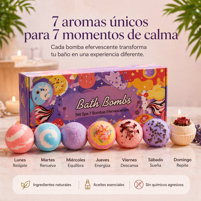 Set de 7 pcs Bombas Efervescentes Bañera