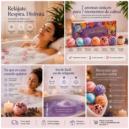 Set de 7 pcs Bombas Efervescentes Bañera